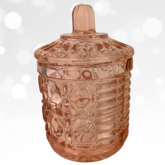 Vintage Warm Rose Pink Windsor Depression Glass Sugar Jam Dish with Lid 5”x6.5” - Picture 2 of 4